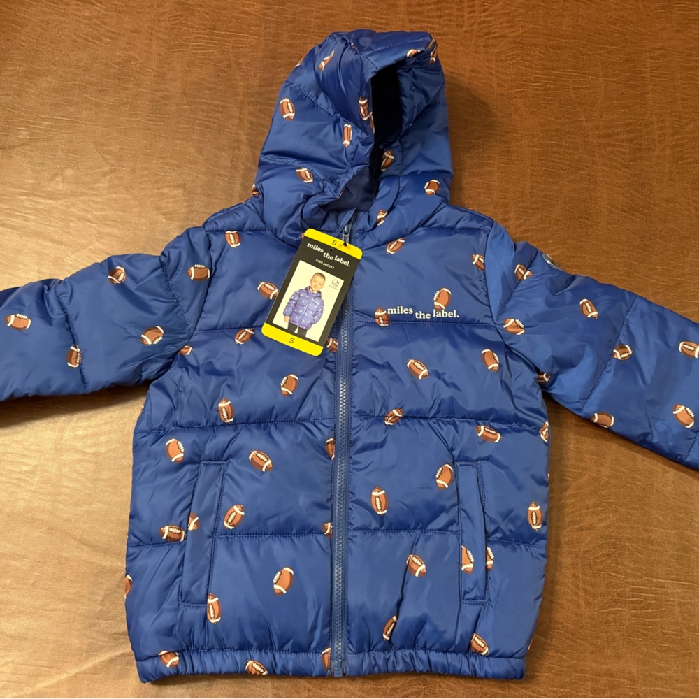 Miles the Label Kids Blue Puffer Jacket with Football Design